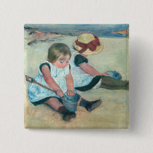 Mary Cassatt - Kinderen spelen op het strand Vierkante Button 5,1 Cm