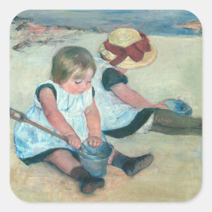Mary Cassatt - Kinderen spelen op het strand Vierkante Sticker