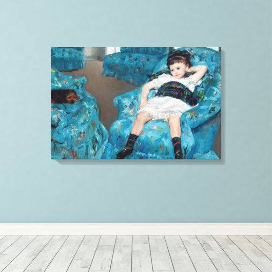 Mary Cassatt - klein meisje in een blauwe stoel Canvas Afdruk (Insitu (Houten vloer))