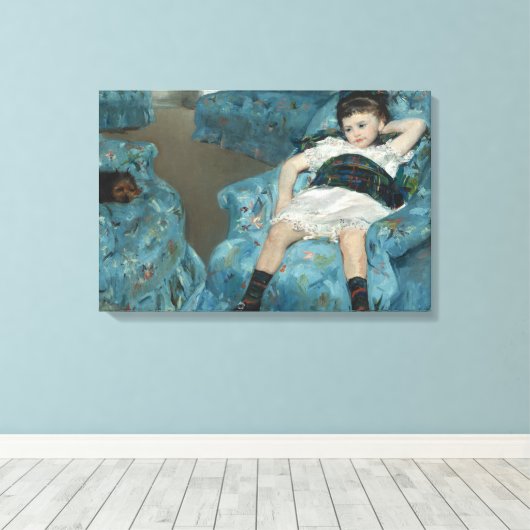 Mary Cassatt - klein meisje in een blauwe stoel Canvas Afdruk (Insitu (Houten vloer))