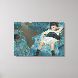 Mary Cassatt - klein meisje in een blauwe stoel Canvas Afdruk