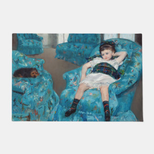 Mary Cassatt - klein meisje in een blauwe stoel Deurmat