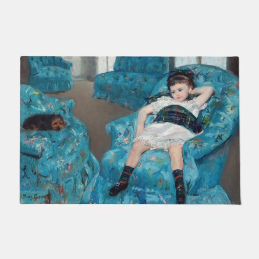Mary Cassatt - klein meisje in een blauwe stoel Deurmat (Voorkant)