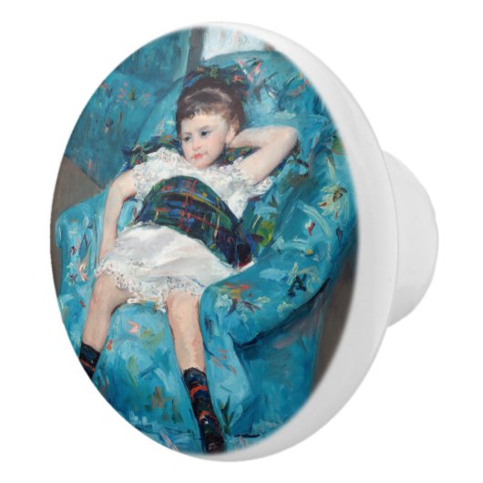 Mary Cassatt - klein meisje in een blauwe stoel Keramische Knop (Rechts)