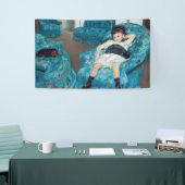 Mary Cassatt - klein meisje in een blauwe stoel Spandoek (Beurs)