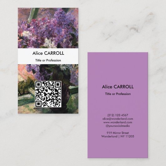Mary Cassatt - Lilacs in a Window - QR Code Visitekaartje (Voorkant / Achterkant)