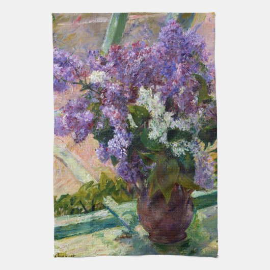 Mary Cassatt Lilacs in een raam Theedoek (Verticaal)
