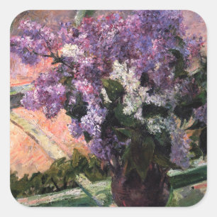 Mary Cassatt - Lilacs in een raam Vierkante Sticker