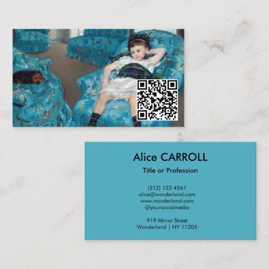 Mary Cassatt - Little Girl Blue Armstoel - QR-code Visitekaartje (Voorkant / Achterkant)