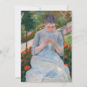 Mary Cassatt - Meisje dat naait in een tuin Bedankkaart