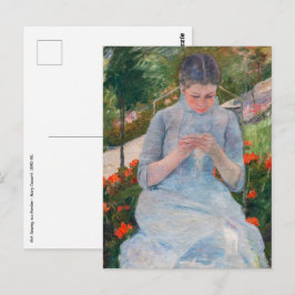 Mary Cassatt - Meisje dat naait in een tuin Briefkaart