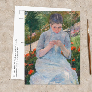 Mary Cassatt - Meisje dat naait in een tuin Briefkaart
