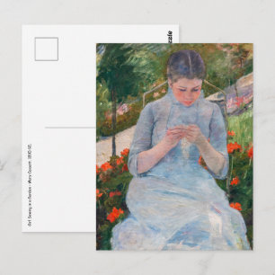 Mary Cassatt - Meisje naait in een tuin Briefkaart