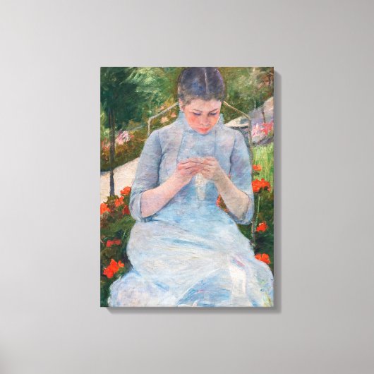 Mary Cassatt - Meisje naait in een tuin Canvas Afdruk (Voorkant)