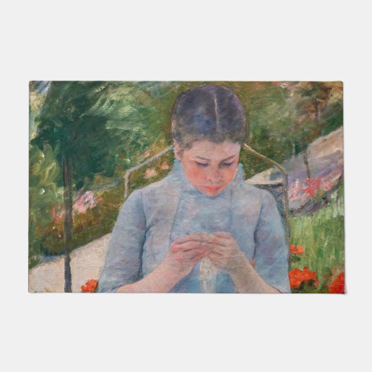 Mary Cassatt - Meisje naait in een tuin Deurmat (Voorkant)
