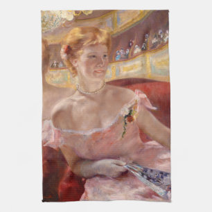 Mary Cassatt - Vrouw met parelketting in een loge Theedoek