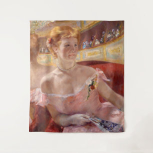 Mary Cassatt - Vrouw met parelketting in een loge Wandkleed