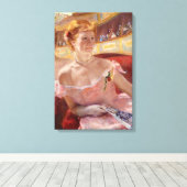 Mary Cassatt - Vrouw met Pearl Ketting in een Loge Canvas Afdruk (Insitu (Houten vloer))