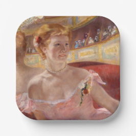 Mary Cassatt - Vrouw met Pearl Ketting in een Loge Papieren Bordje
