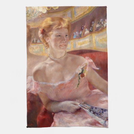 Mary Cassatt - Vrouw met Pearl Ketting in een Loge Theedoek (Verticaal)