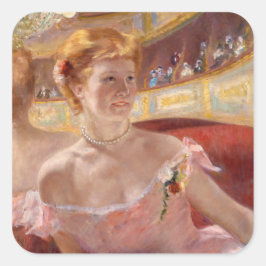 Mary Cassatt - Vrouw met Pearl Ketting in een Loge Vierkante Sticker