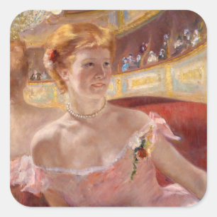 Mary Cassatt - Vrouw met Pearl Ketting in een Loge Vierkante Sticker