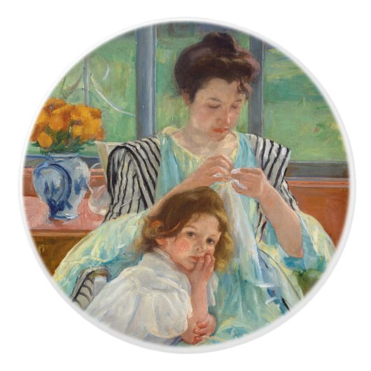 Mary Cassatt - Young Moeder Sewing Keramische Knop (Voorkant)