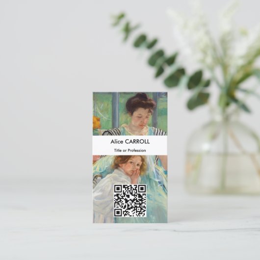 Mary Cassatt - Young Moeder Sewing - QR-code Visitekaartje (Staand voorkant)