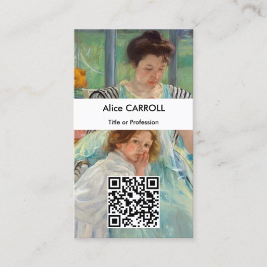 Mary Cassatt - Young Moeder Sewing - QR-code Visitekaartje (Voorkant)