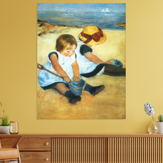 Mary Cassatt's kinderen op de strand (1884) Canvas Afdruk (Insitu (Woonkamer))