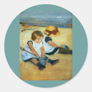 Mary Cassatt's kinderen op de strand (1884) Ronde Sticker