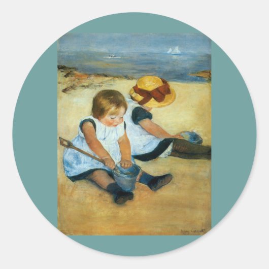 Mary Cassatt's kinderen op de strand (1884) Ronde Sticker (Voorkant)