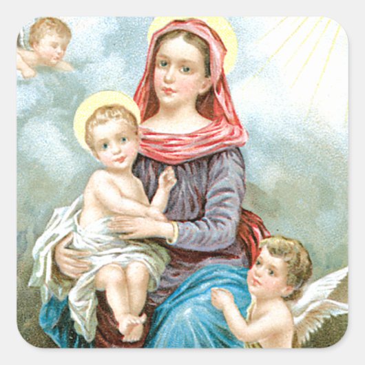 Mary Cherubs en Baby Jesus Vierkante Sticker (Voorkant)