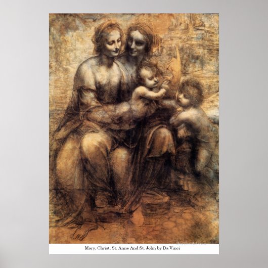 Mary, Christus, St. Anne en St. John door Da Vinci Poster (Voorkant)