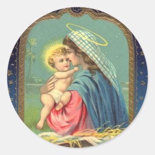 Mary die de Baby Jesus vasthoudt Ronde Sticker