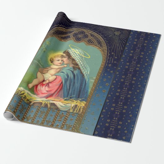 Mary die het Baby Jesus wrapping paper vasthoudt Cadeaupapier (Uitgerold)