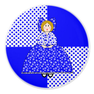 Mary Doll met Blue Polka Dot Background Keramische Knop
