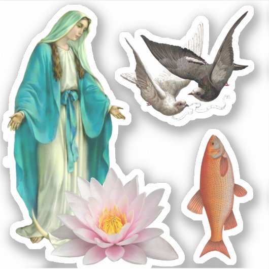 Mary, Doves, Fish Sticker (Voorkant)