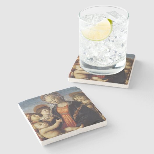 Mary en Baby Jesus met Angels Kerstmis Stenen Onderzetter (Zijkant)