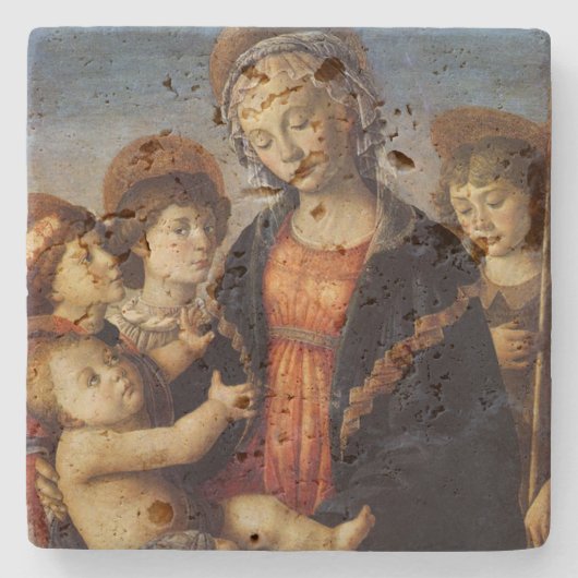 Mary en Baby Jesus met Kerstmis van Engelen Stenen Onderzetter (Voorkant)