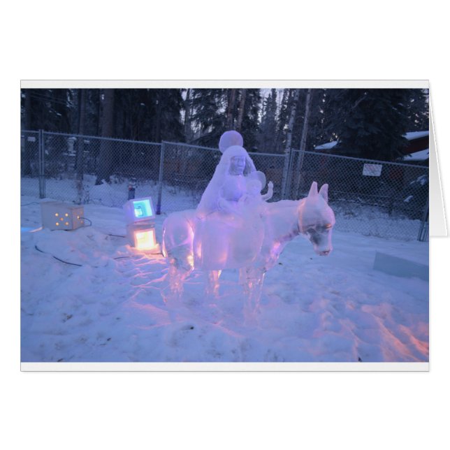 Mary en Baby Jesus Night Snow Winter Sculpture (Voorkant Horizontaal)