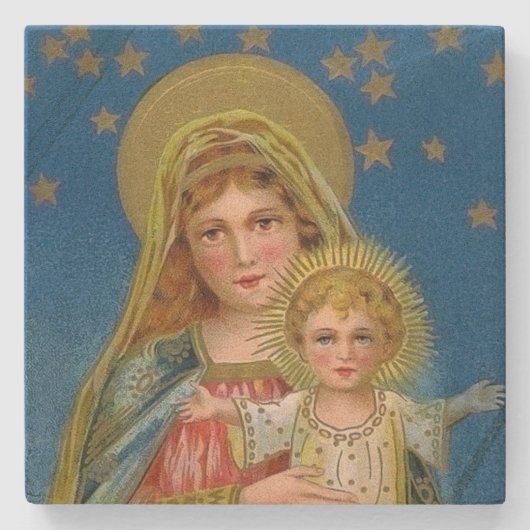 Mary en Baby Jesus Vintage Kerstmis Stenen Onderzetter (Voorkant)