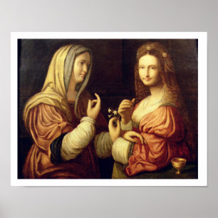 Mary en Martha (olie op het paneel) Poster