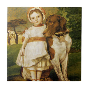 Mary Fox met haar Spaanse wijzerhond (G.F. Watts) Tegeltje