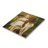 Mary Fox met haar Spaanse wijzerhond (G.F. Watts) Tegeltje (Zijkant)