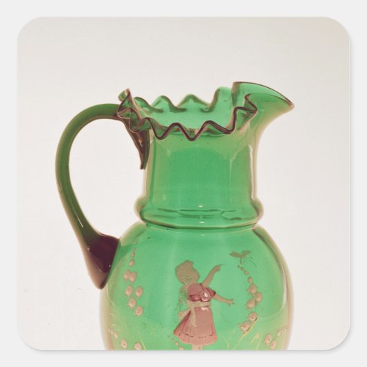 Mary Gregory green jug met ontslagen enamel Vierkante Sticker (Voorkant)
