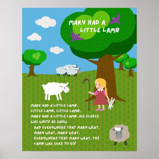 Mary Had a Little Lamb Nursery Rhyme Poster (Voorkant)