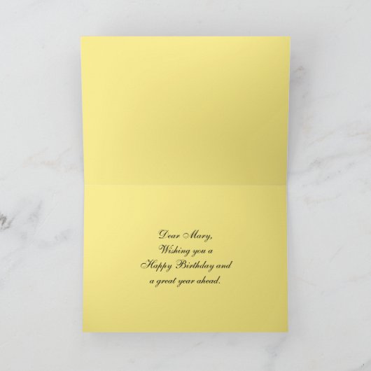 Mary Happy Birthday Rood, Geel en Witte Roos Kaart (Binnen)
