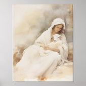 Mary Holding Lamb Waterverf Art Print (Voorkant)