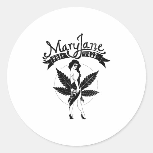 Mary Jane Puff Pass Vrouw Kunstwerk Zwart Ronde Sticker (Voorkant)